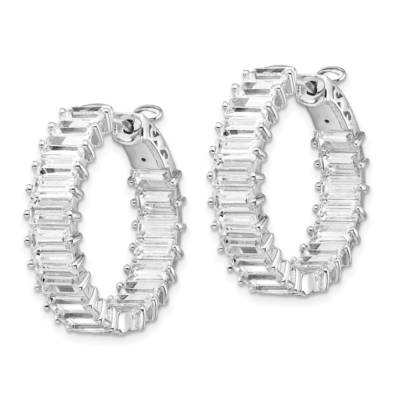 Sterling Silver Shimmer Rhodium-Plated 40 Stone 2.5X5mm Cz In And Out Round Hinged Hoop Earrings