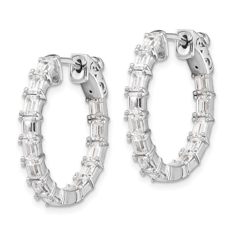 Sterling Silver Shimmer Rhodium-Plated 26 Stone 2X4mm Cz In And Out Round Hinged Hoop Earrings