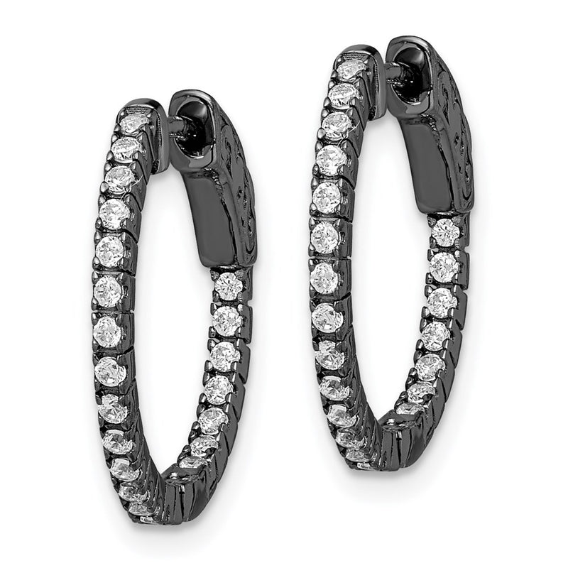Sterling Silver Shimmer Black Rhodium-Plated 42 Stone 1.3mm Cz In And Out Round Hinged Hoop Earrings