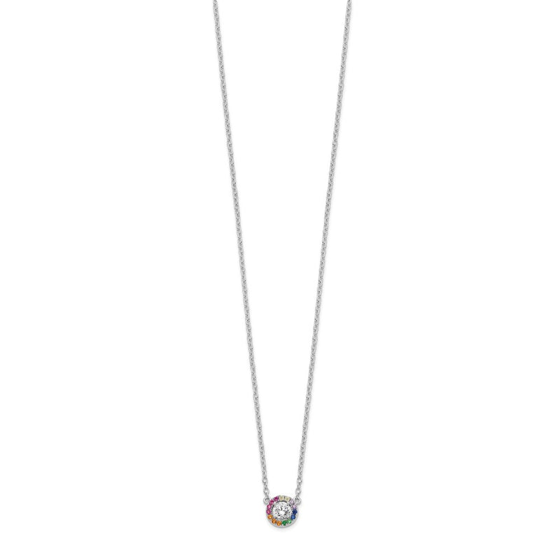 Sterling Silver Prizma Rhodium-Plated 16 Inch White And Colorful Cz Circle Necklace With 2 Extender