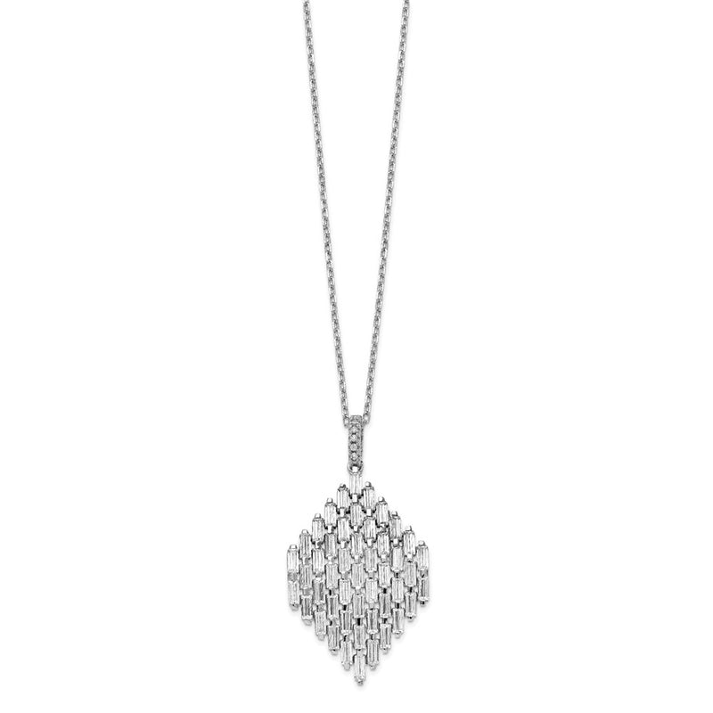 Sterling Silver Shimmer Rhodium-Plated 16 Inch 53 Stone Cz Cluster Necklace With 2 Extender