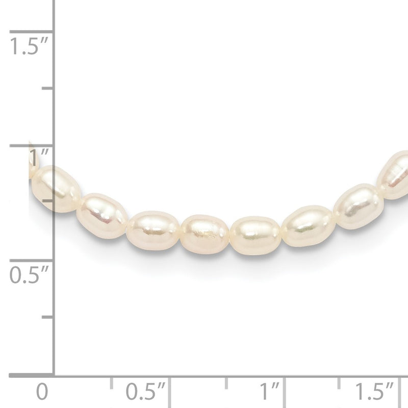Sterling Silver Rhodium-Plated 4-5mm White Rice Freshwater Cultured Pearl Children'S Necklace