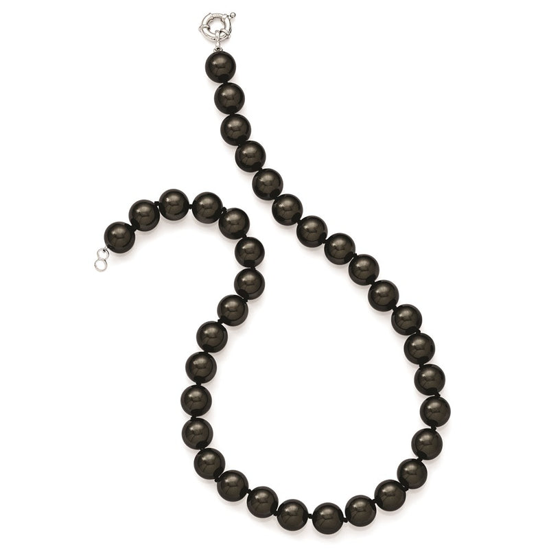 Sterling Silver Majestik Rhodium-Plated 12-13mm Black Imitation Shell Pearl Hand-Knotted Necklace