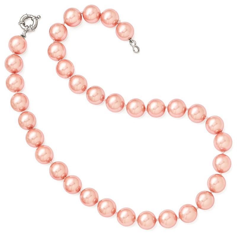 Sterling Silver Majestik Rhodium-Plated 12-13mm Pink Imitation Shell Pearl Hand-Knotted Necklace