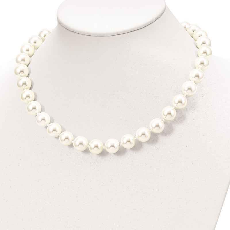 Sterling Silver Majestik Rhodium-Plated 12-13mm White Imitation Shell Pearl Hand-Knotted Necklace