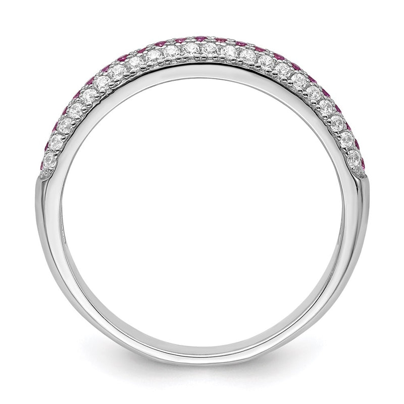 Sterling Silver Brilliant Embers Rhodium-Plated 67 Stone Red And White Micro Pav Cz Polished Ring