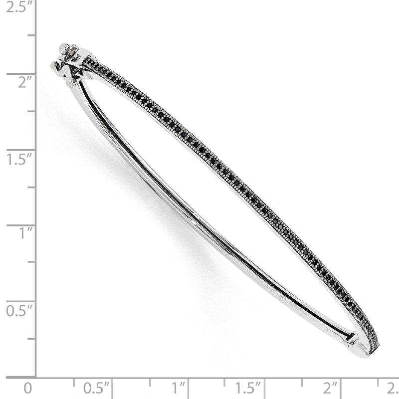 Sterling Silver Brilliant Embers Rhodium-Plated 71 Stone Micro Pav Black Cz Polished Hinged Bangle