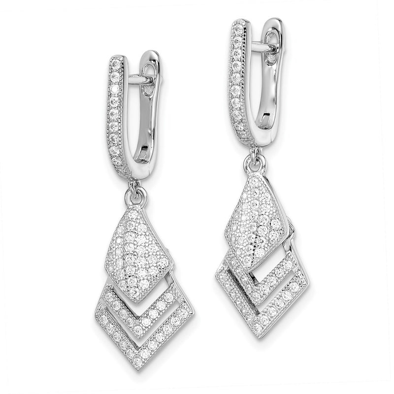 Sterling Silver Brilliant Embers Rhodium-Plated 114 Stone Micro Pav Cz Hinged Dangle Earrings