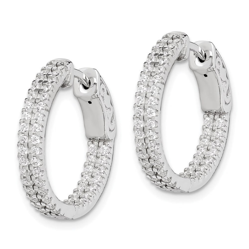 Sterling Silver Shimmer Rhodium-Plated 100 Stone Pav 1.3mm Cz In And Out Round Hinged Hoop Earrings