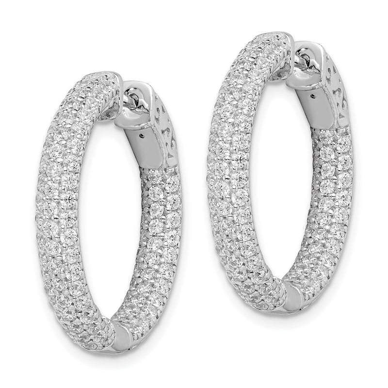 Sterling Silver Shimmer Rhodium-Plated 178 Stone Pav 1.5mm Cz In And Out Round Hinged Hoop Earrings