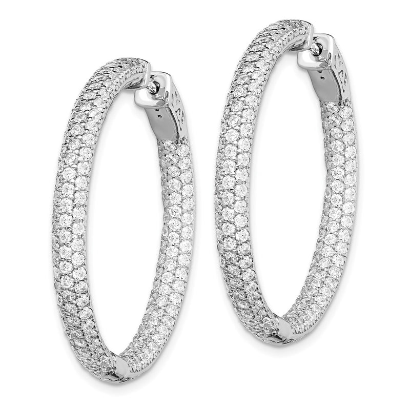 Sterling Silver Shimmer Rhodium-Plated 304 Stone Pav 1.5mm Cz In And Out Round Hinged Hoop Earrings