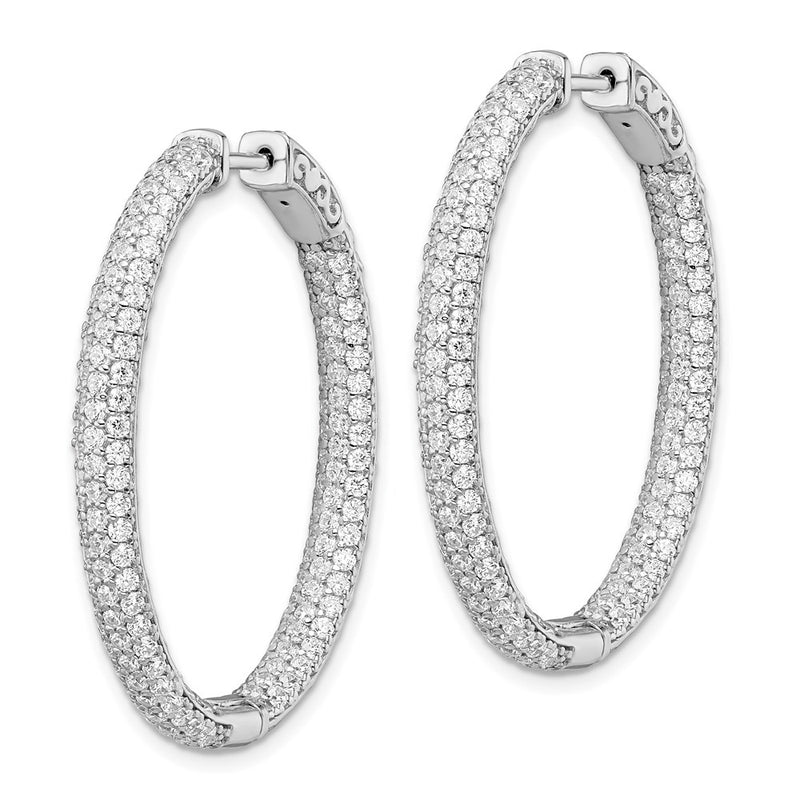 Sterling Silver Shimmer Rhodium-Plated 292 Stone Pav 1.5mm Cz In And Out Oval Hinged Hoop Earrings
