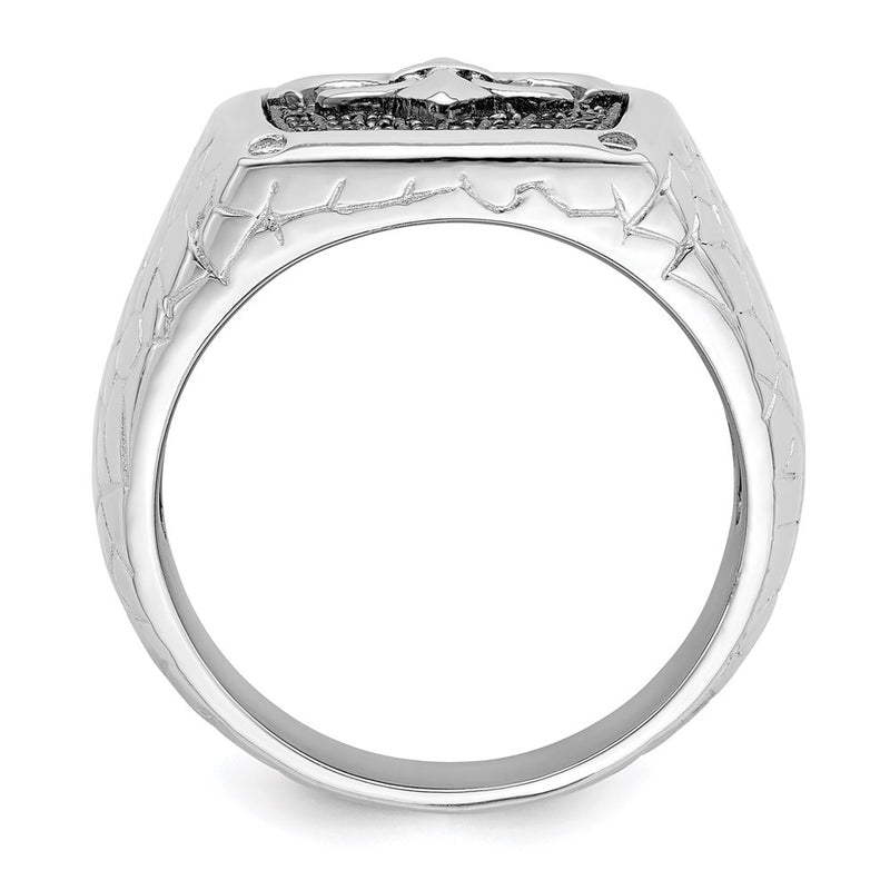 Sterling Silver Brilliant Embers Rhodium-Plated 62 Stone Black Micro Pav Cz Fleur De Lis Men'S Ring