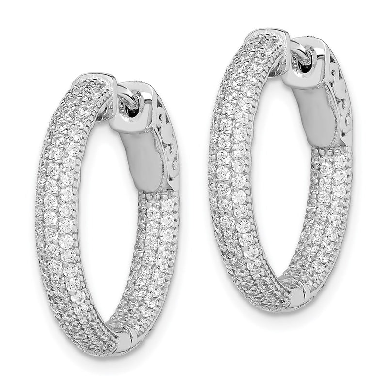 Sterling Silver Shimmer Rhodium-Plated 200 Stone Pav 1.1mm Cz In And Out Round Hinged Hoop Earrings