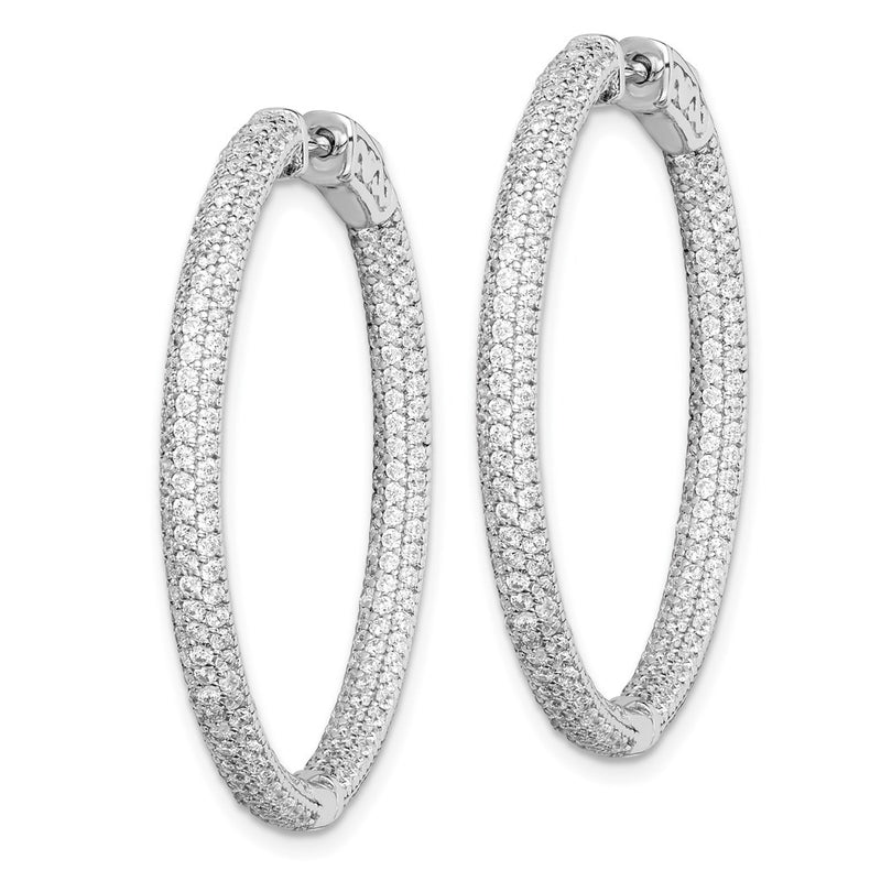 Sterling Silver Shimmer Rhodium-Plated 400 Stone Pav 1.1mm Cz In And Out Round Hinged Hoop Earrings