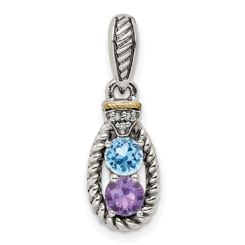 Sterling Silver Antiqued w/14K/Silver Two-Tone 2-stone W/diamond Mothers Pendant Semi-Mount