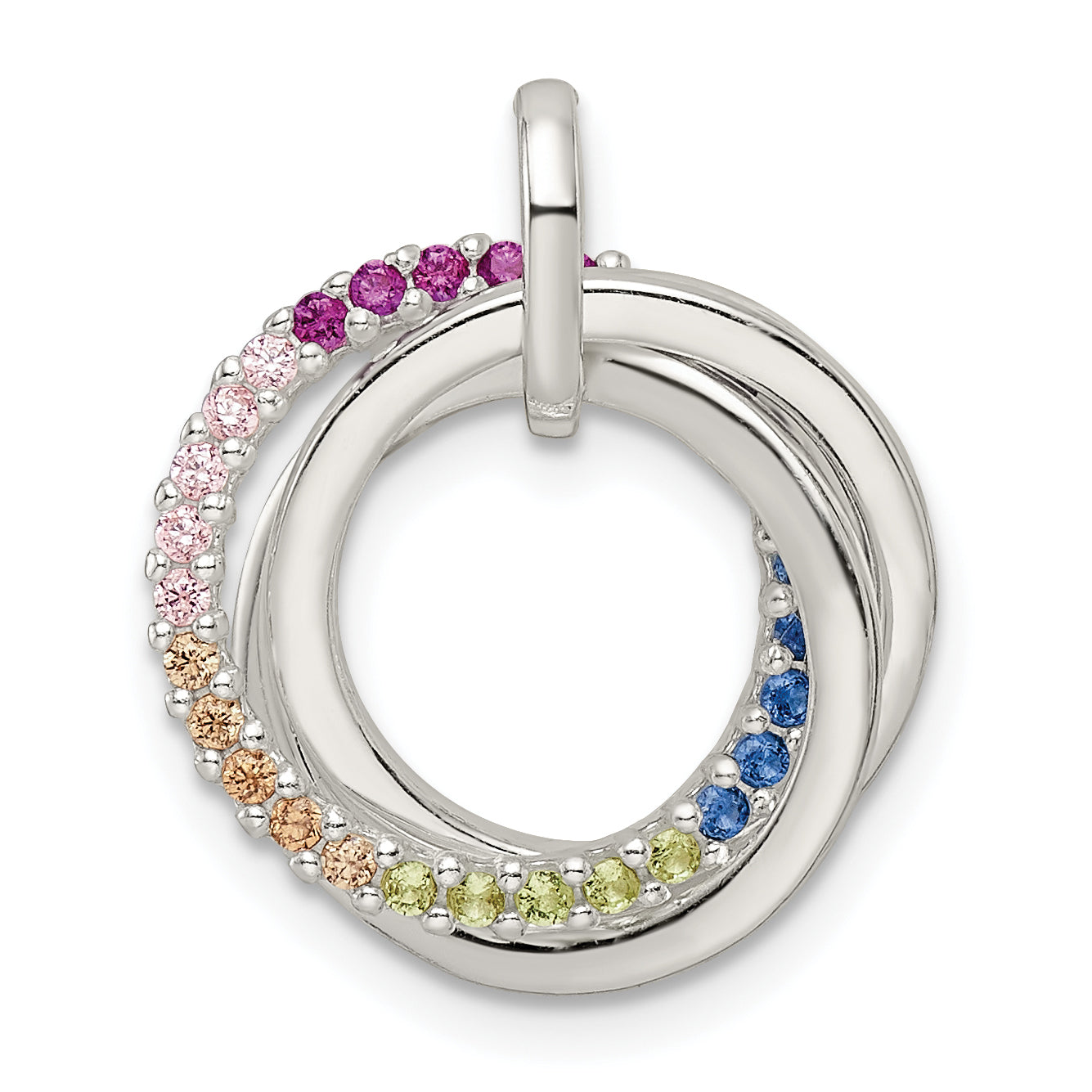 Sterling Silver Colorful Rainbow CZ Intertwined Circle Necklace Sterling Silver Colorful Rainbow CZ Intertwined Circle Necklace