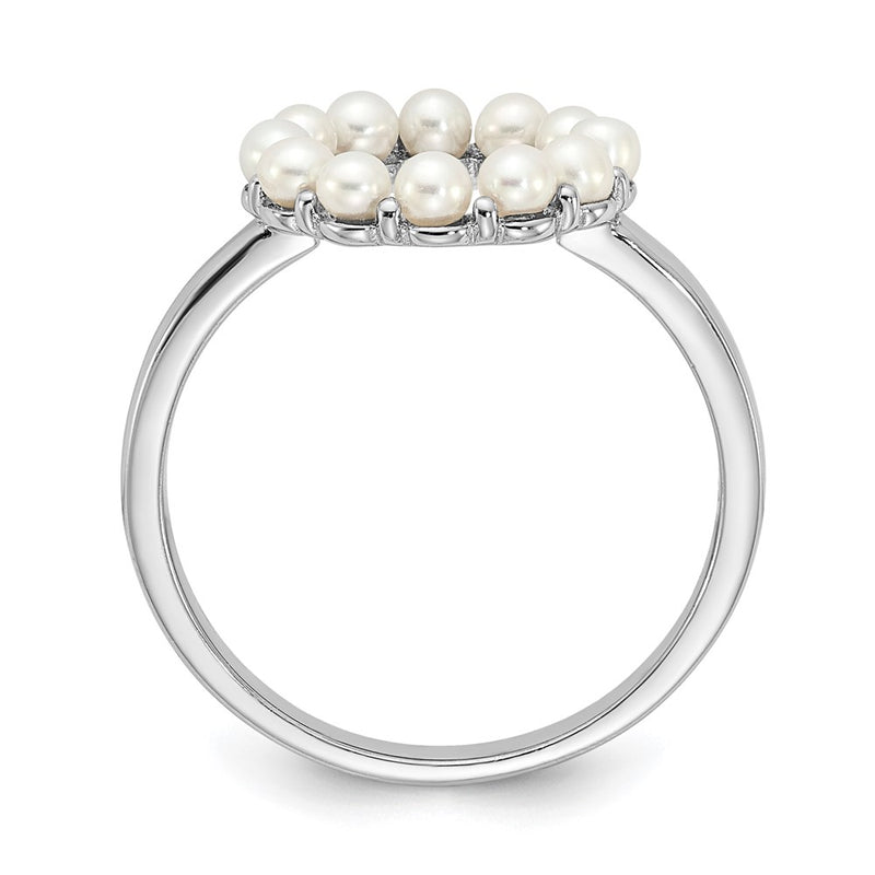Sterling Silver Rhodium Plated 2 2.5mm White Button Freshwater Cultured Pearl Ring (Size 8 Only)