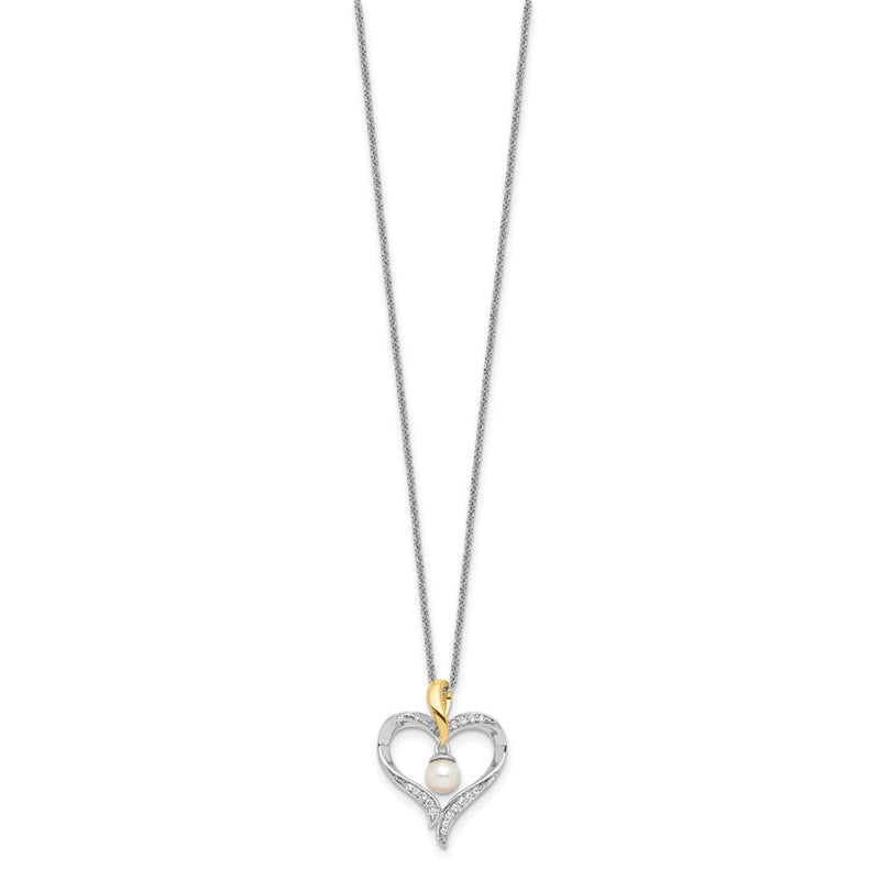 Sterling Silver Sentimental Expressions Gold-Plated Fw Cultured Pearl Heart And Soul 18In Necklace