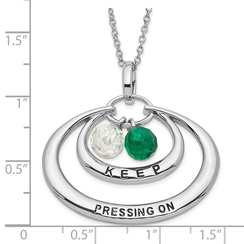 Sterling Silver Sentimental Expressions Polished & Antiqued Green Clear Cz Keep Pressing On Necklace