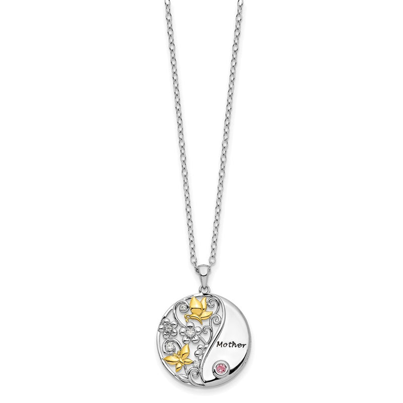 Sterling Silver Sentimental Expressions Gold-Tone Pink And Clear Cz Mother Heart 18In Necklace