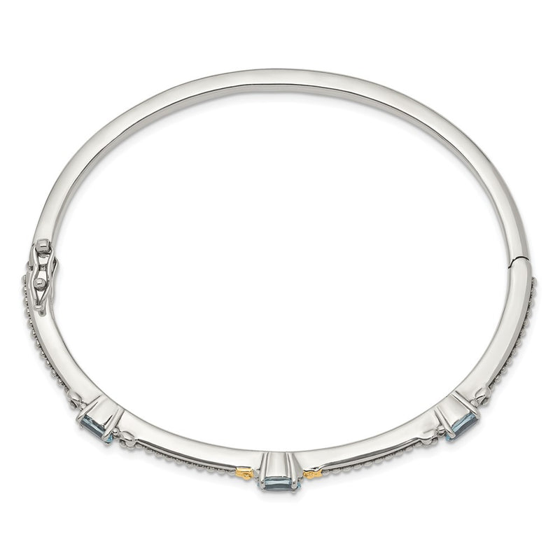 14K/Silver Two Tone Shey Couture Sterling Silver With 14K Accent Antiqued Oval Sky Blue Topaz Bangle