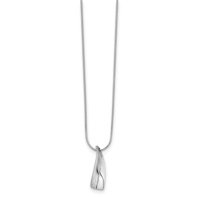 Sterling Silver White Ice Rhodium-Plated Satin And Polished 18 Inch Diamond Necklace With 2 Extender