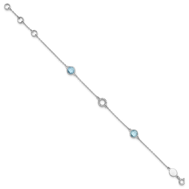 Sterling Silver White Ice Rhodium-Plated 7.25 Inch Blue Topaz And Diamond Bracelet With 1 Extender
