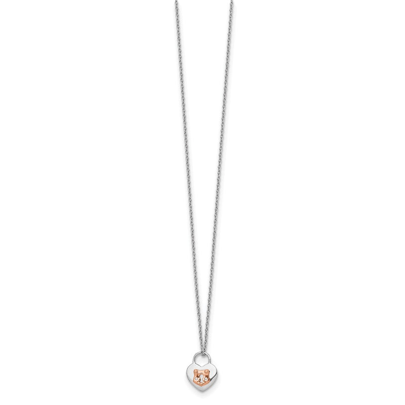 Sterling Silver White Ice Rhodium-Plated Rose-Tone 18 Inch Diamond Heart Necklace With 2 Extender