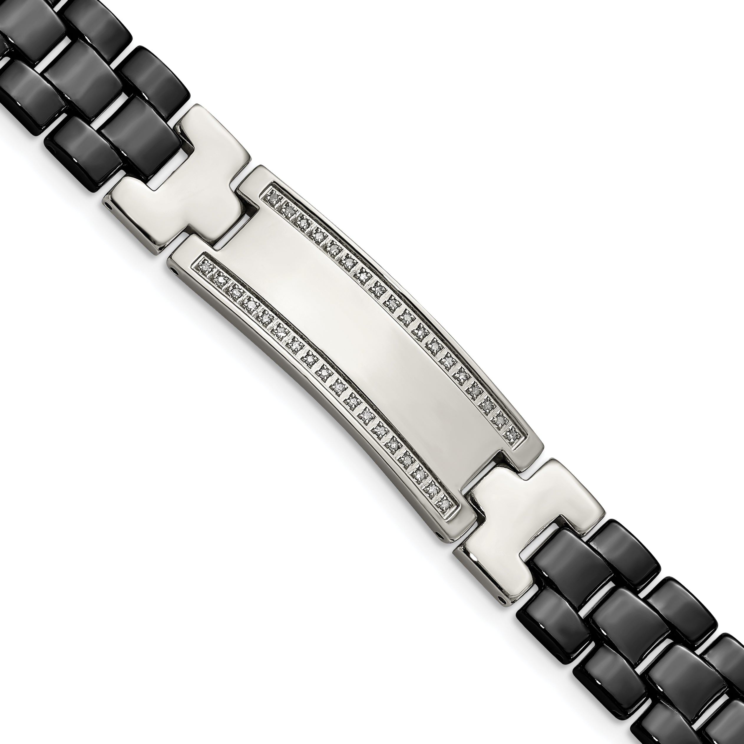 Stainless Steel with Black Ceramic 1/4 carat Diamond 8.75 inch ID Bracelet Stainless Steel with Black Ceramic 1/4 carat Diamond 8.75 inch ID Bracelet