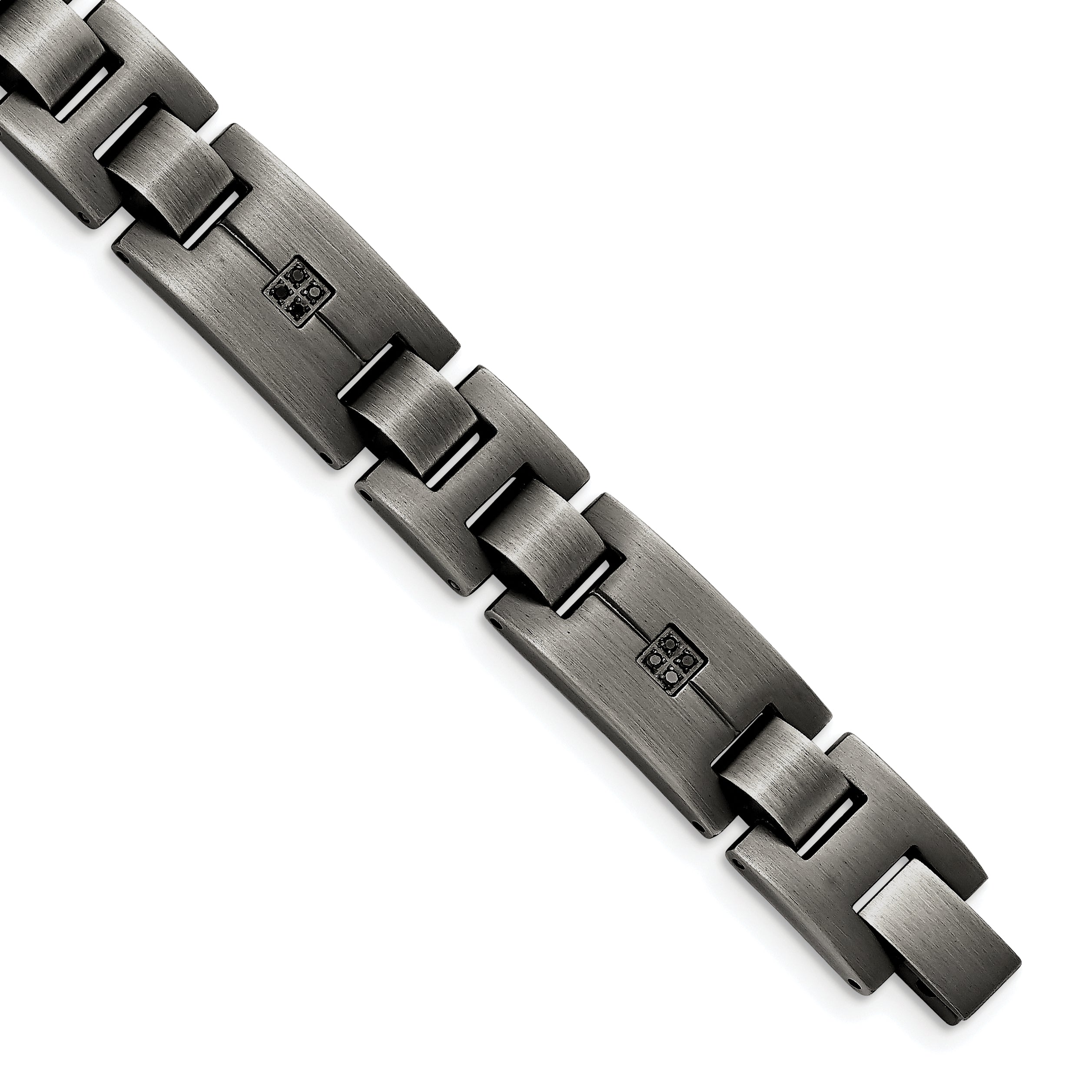 Stainless Steel Antiqued Matte 1/10 CT Black Diamond 9 inch Bracelet Stainless Steel Antiqued Matte 1/10 CT Black Diamond 9 inch Bracelet