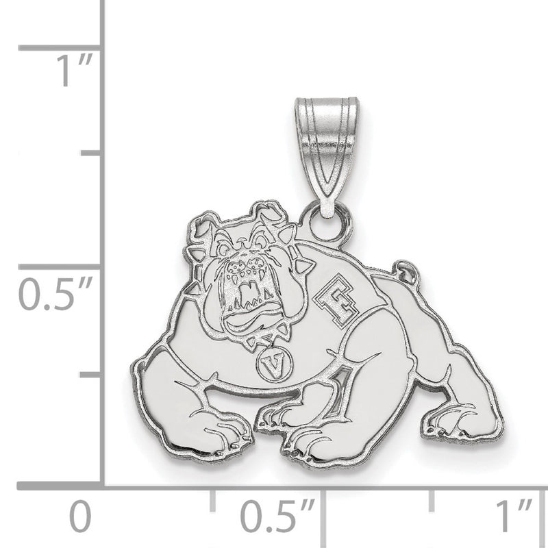 Sterling Silver Rhodium Plated Logoart California State University Fresno Bulldog Medium Pendant