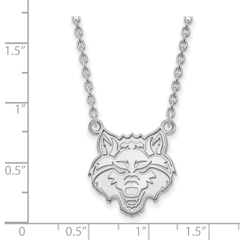 Sterling Silver Rhodium Plated Logoart Arkansas State University Wolf Large Pendant 18 Inch Necklace