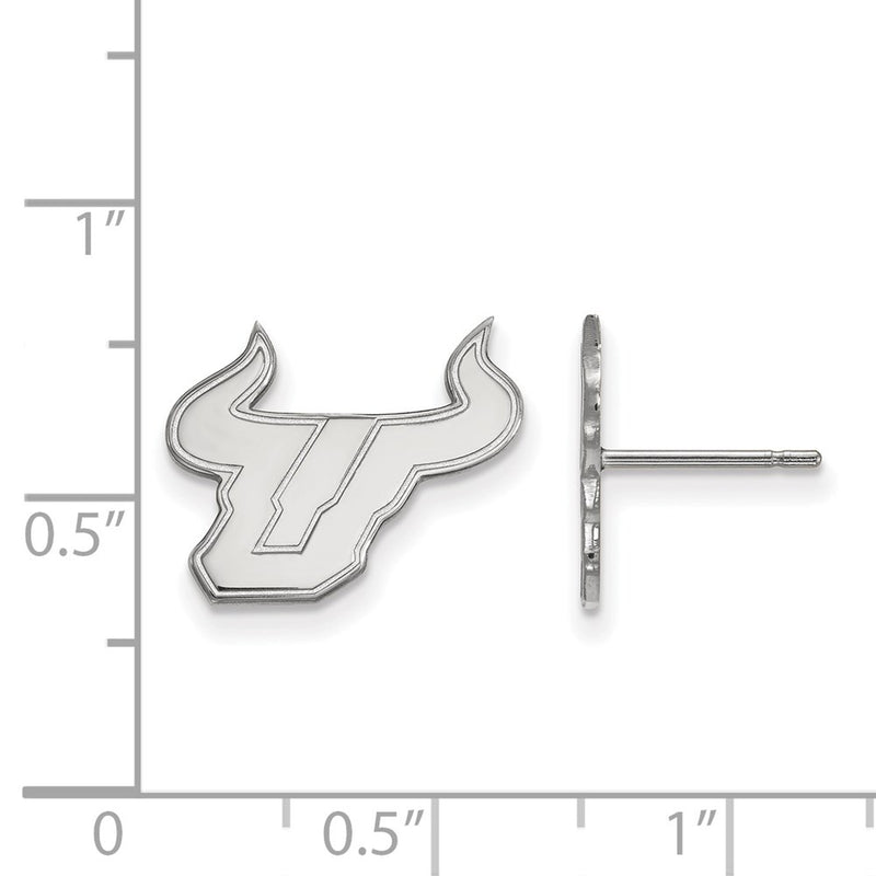 Sterling Silver Rhodium Plated Logoart University Of South Florida Bull Small Post Earrings