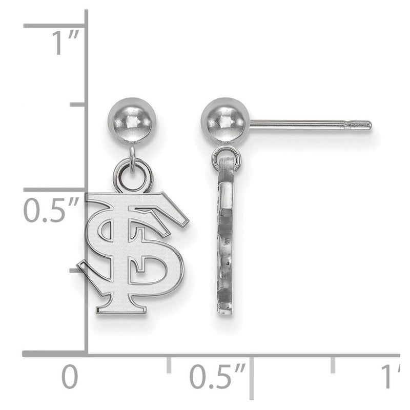 Sterling Silver Rhodium Plated Logoart Florida State University F S Dangle Ball Post Earrings