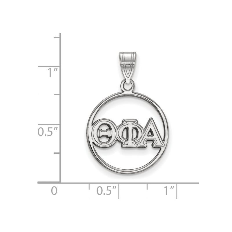 Sterling Silver Rhodium Plated Logoart Theta Phi Alpha Sorority Greek Letters Medium Circle Pendant