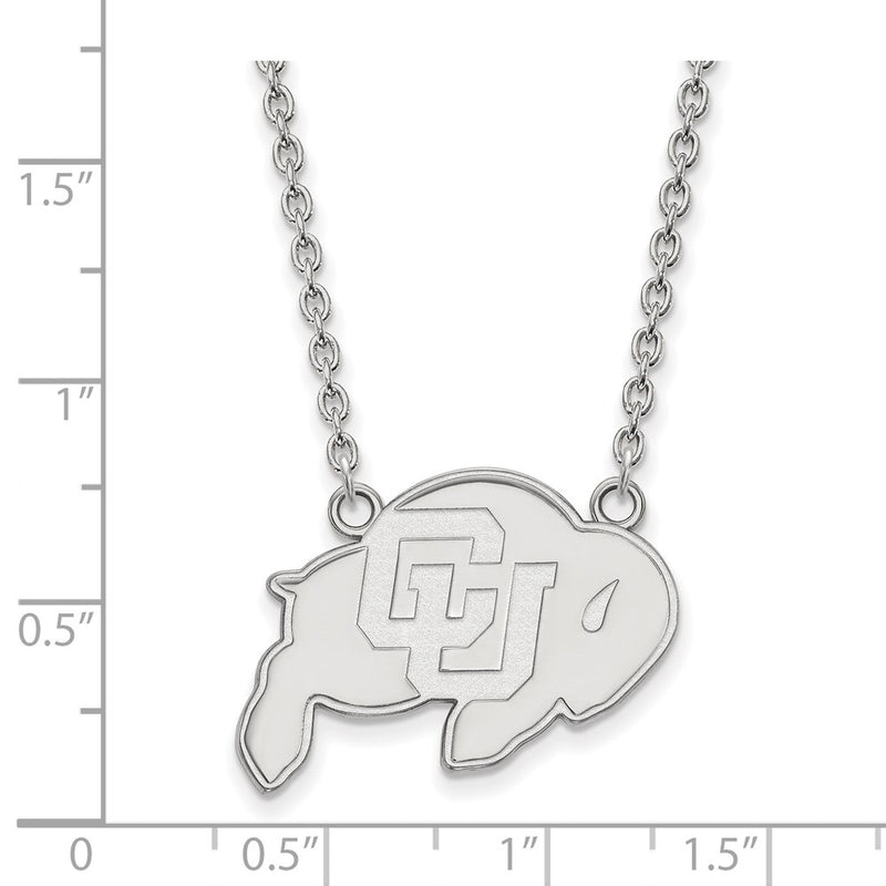Sterling Silver Rhodium Plated Logoart University Of Colorado Buffalo Large Pendant 18 Inch Necklace