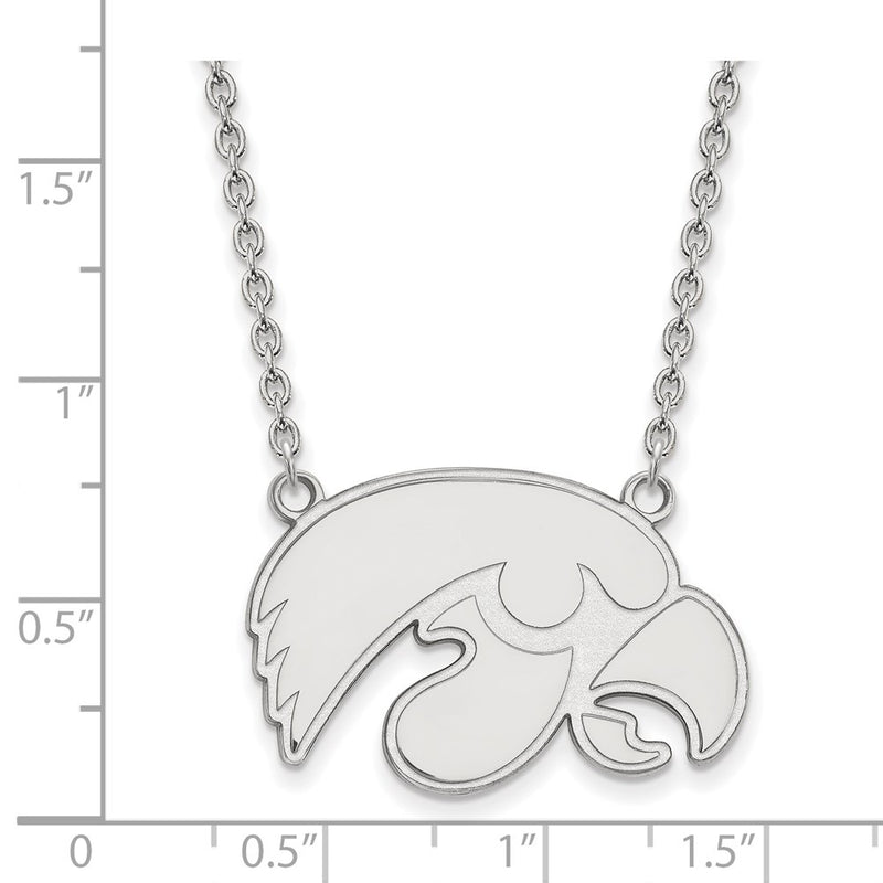 Sterling Silver Rhodium Plated Logoart University Of Iowa Hawk Large Pendant 18 Inch Necklace