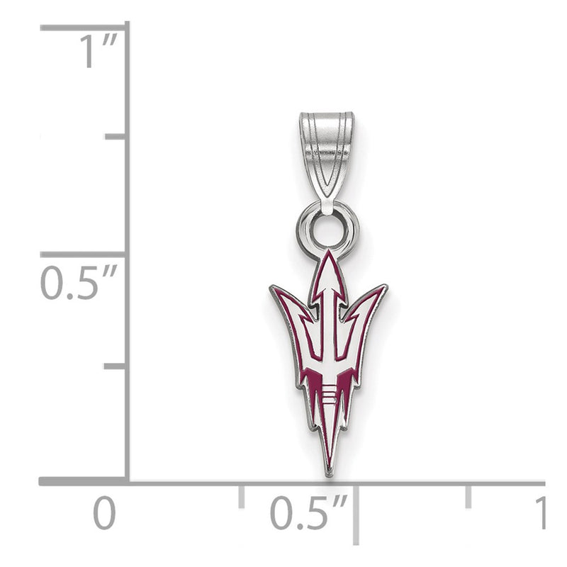Sterling Silver Rhodium Plated Logoart Arizona State University Pitchfork Small Enameled Pendant