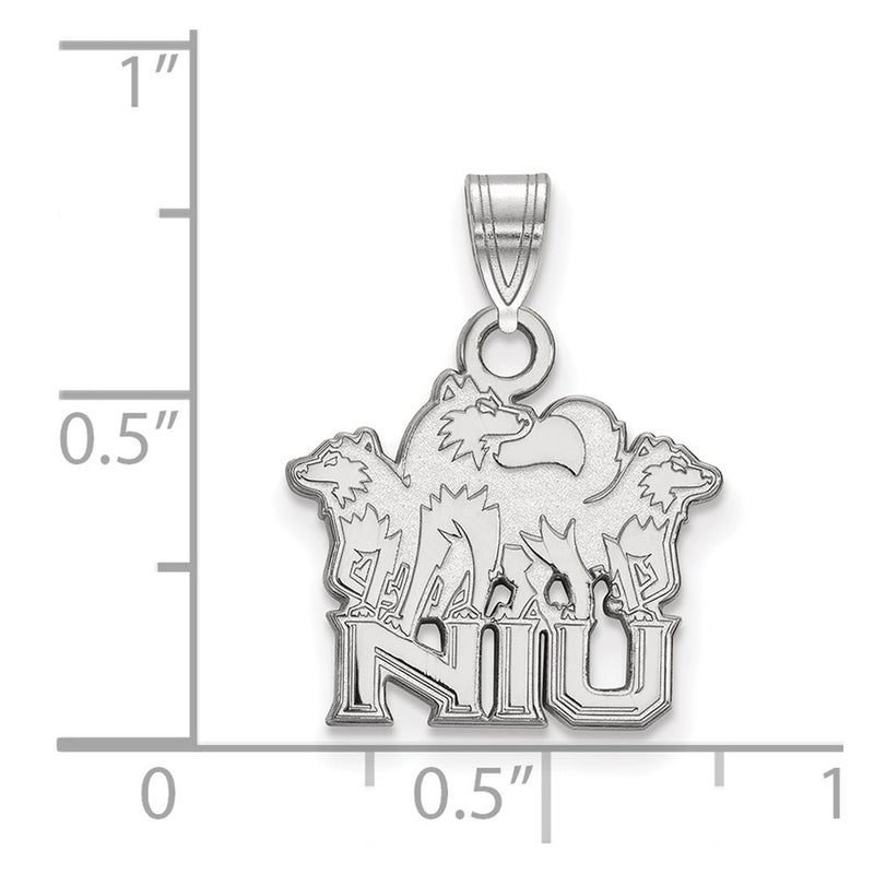 Sterling Silver Rhodium Plated Logoart Northern Illinois University N I U With Huskies Small Pendant