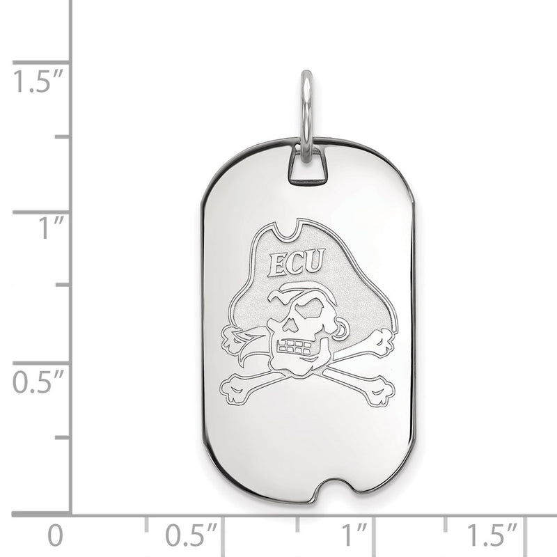 Sterling Silver Rhodium Plated Logoart East Carolina University Pirate Small Dog Tag Pendant