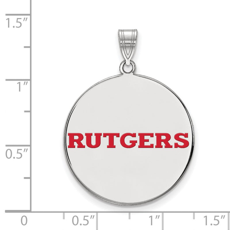 Sterling Silver Rhodium Plated Logoart Rutgers University Extra Large Enameled Disc Pendant
