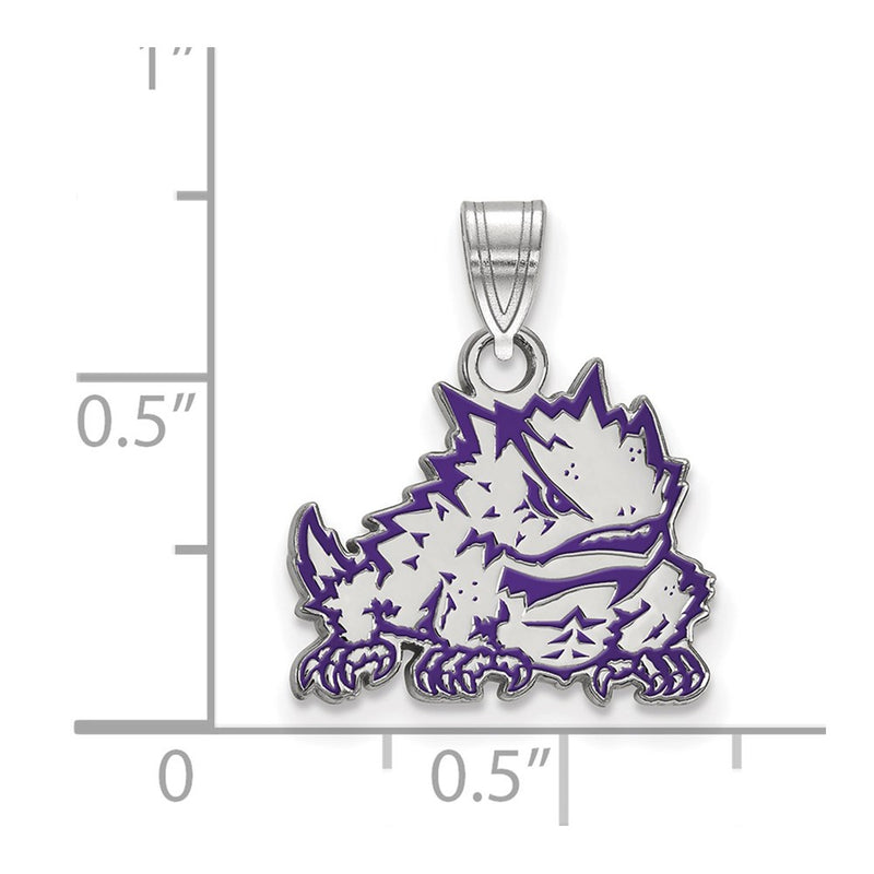 Sterling Silver Rhodium Plated Logoart Texas Christian University Horned Frog Small Enameled Pendant