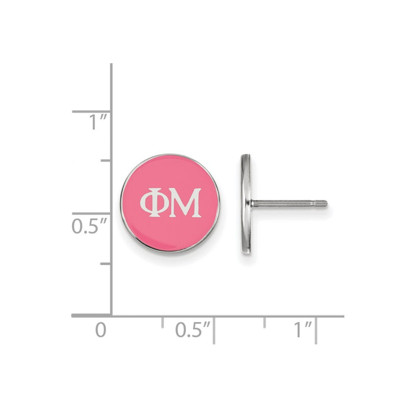 Sterling Silver Rhodium Plated Logoart Phi Mu Sorority Greek Letters Color Enamel Post Earrings