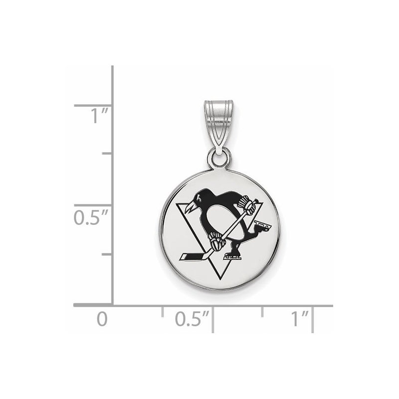 Sterling Silver Rhodium Plated Nhl Logoart Pittsburgh Penguins Medium Enameled Disc Pendant