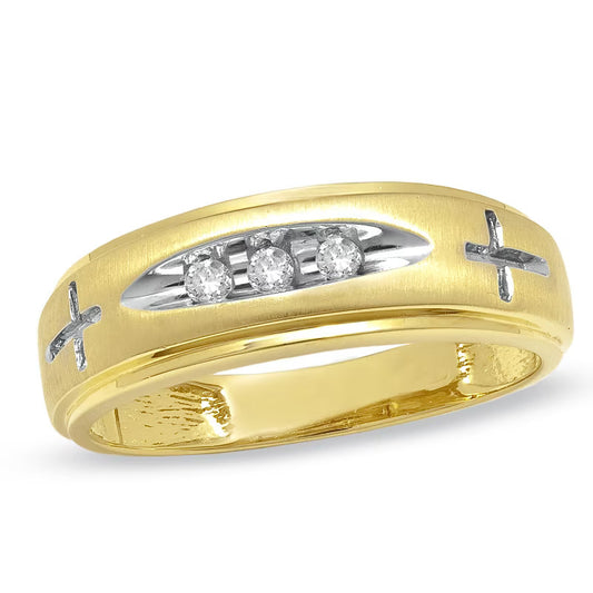 Men's 0.10 CT. T.W. Natural Diamond Cross Wedding Band in Solid 14K Gold
