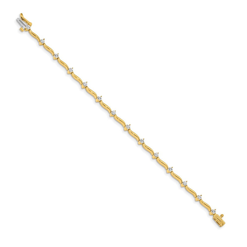 14K Yellow Gold Complete 1 Carat Round A Diamond 2 Prong Wavy Bar Link 7 Inch Tennis Bracelet