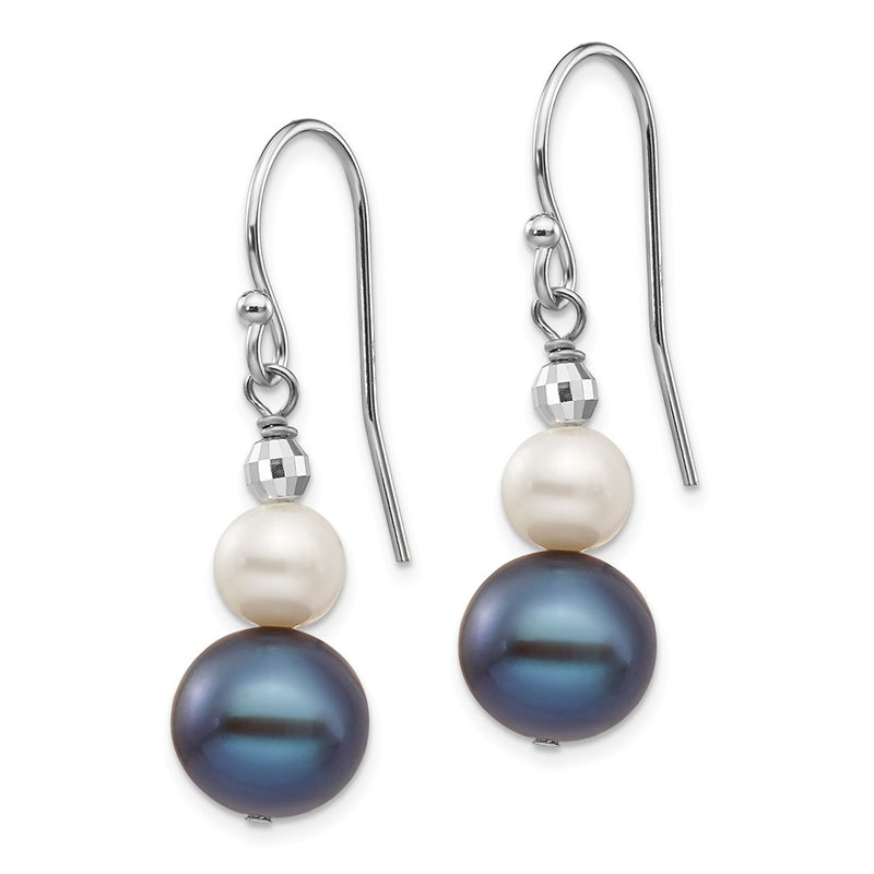 14K White Gold 6 9mm Black And Semi Round Freshwater Cultured Pearl Graduated Dangle Earrings