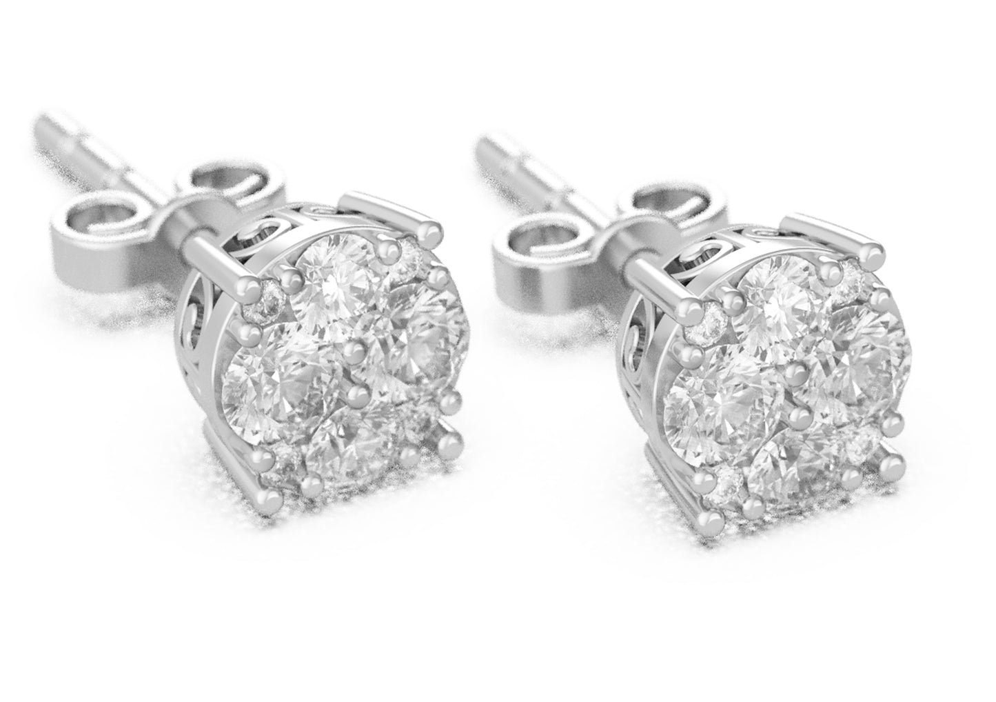 1.0 Ct Natural Diamond Stud Earrings Set in Sterling Silver