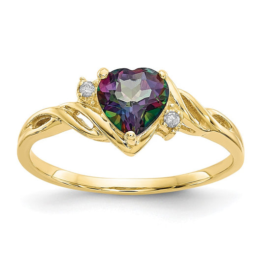 10K Yellow Gold Heart Mystic Fire Topaz & .01ct Real Diamond Ring